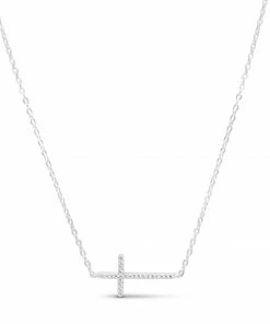 Stia Jewelry Pavé Sideways Cross Necklace - Silver