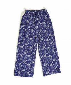 2 Chic Apparel Ultra Casual Blue Floral Lounge Pants With Stretch Drawstring Waistband