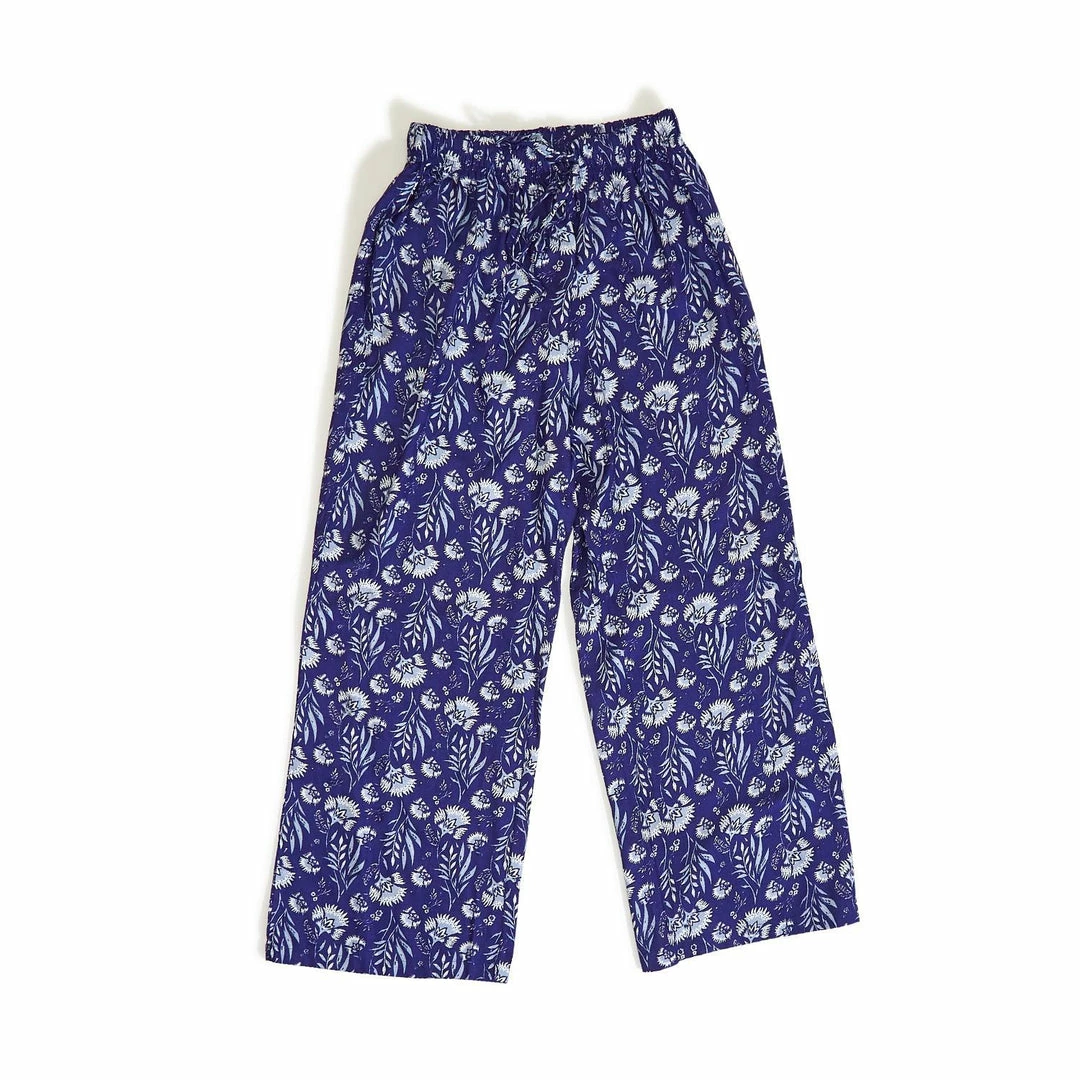 2 Chic Apparel Ultra Casual Blue Floral Lounge Pants With Stretch Drawstring Waistband