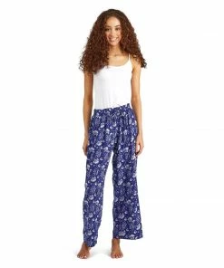 2 Chic Apparel Ultra Casual Blue Floral Lounge Pants With Stretch Drawstring Waistband