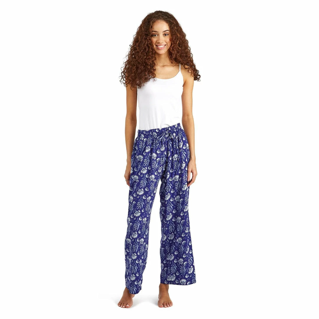 2 Chic Apparel Ultra Casual Blue Floral Lounge Pants With Stretch Drawstring Waistband