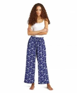 2 Chic Apparel Ultra Casual Blue Floral Lounge Pants With Stretch Drawstring Waistband
