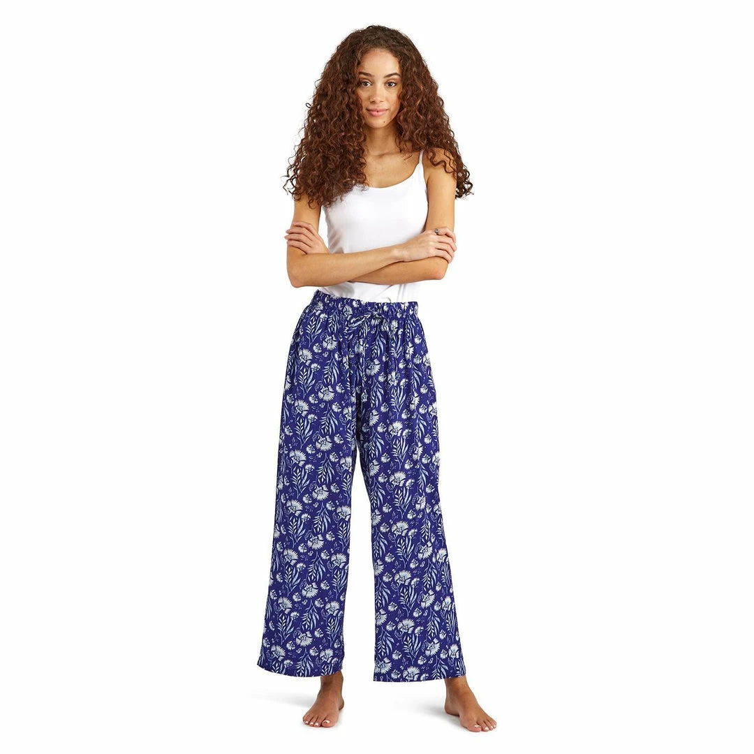 2 Chic Apparel Ultra Casual Blue Floral Lounge Pants With Stretch Drawstring Waistband