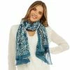 2 Chic Accessories Lucy Navy Blue Hand Block Flower Printed Scarf/Sarong/Shawl