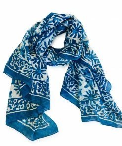 2 Chic Accessories Lucy Navy Blue Hand Block Flower Printed Scarf/Sarong/Shawl
