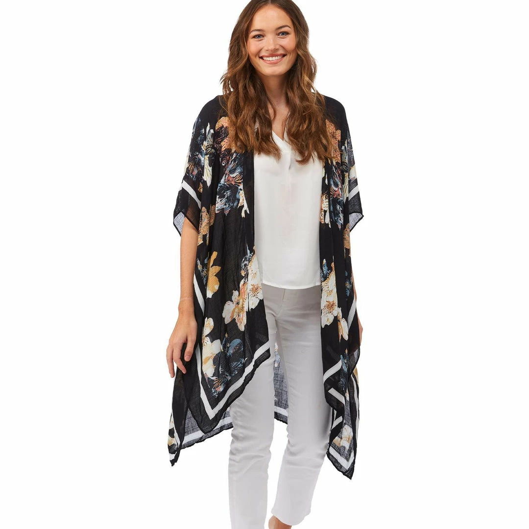 2 Chic Black Floral Print Kimono