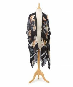 2 Chic Black Floral Print Kimono