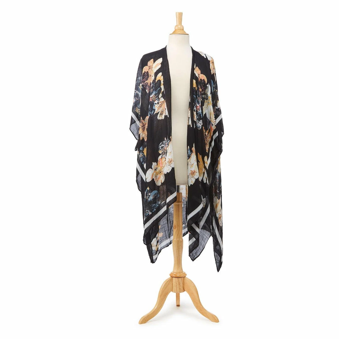 2 Chic Black Floral Print Kimono