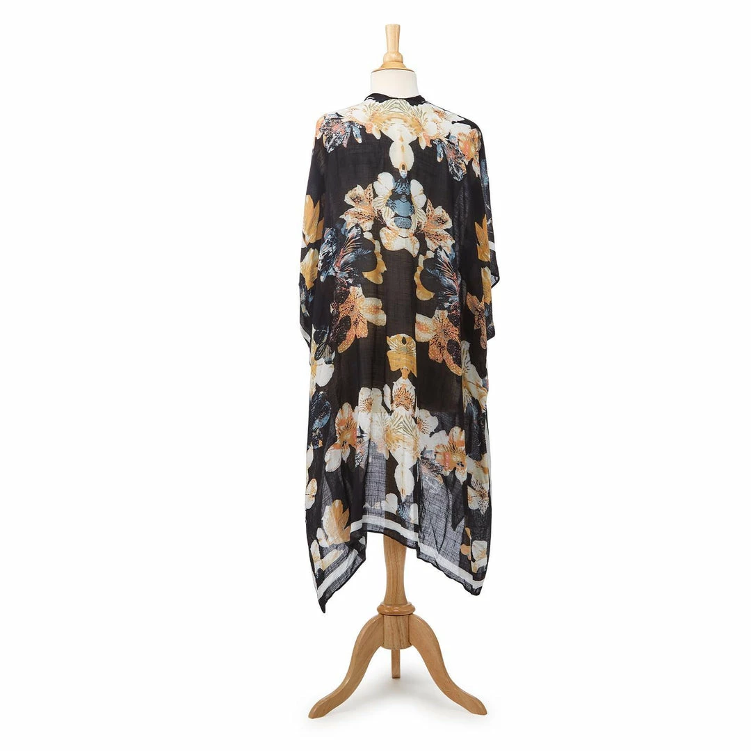 2 Chic Black Floral Print Kimono