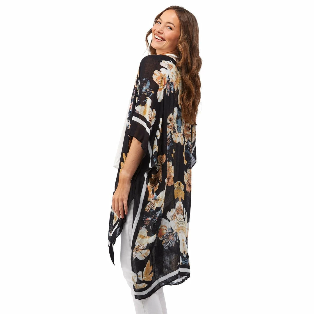 2 Chic Black Floral Print Kimono