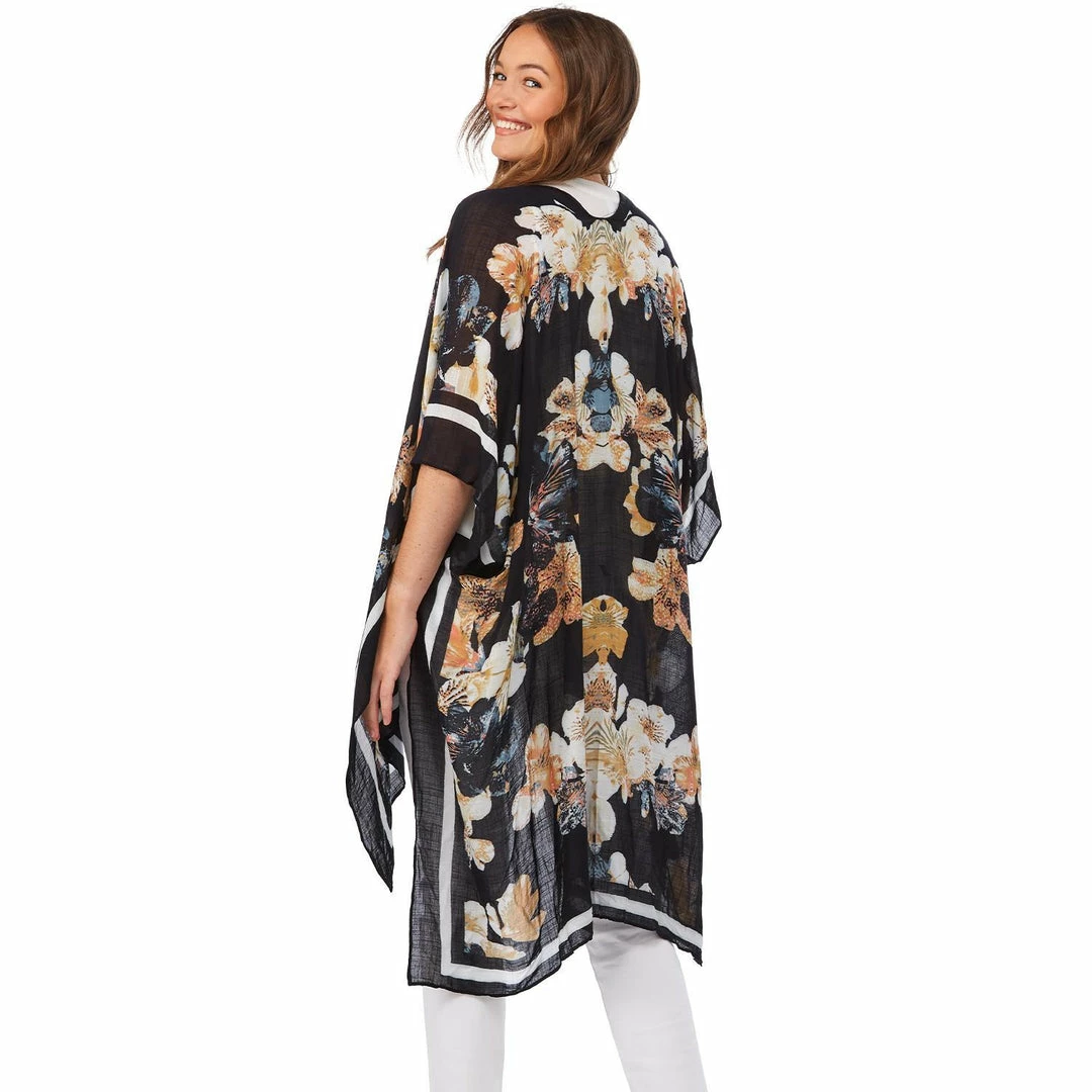 2 Chic Black Floral Print Kimono