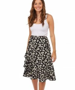 2 Chic Daisy Print Ruffle Trim Wrap Skirt With Adjustable Tie Waist