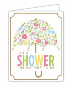 Roseannebeck Stationery Greeting Card - Let's Shower The Mother To Be Floral Umbrella