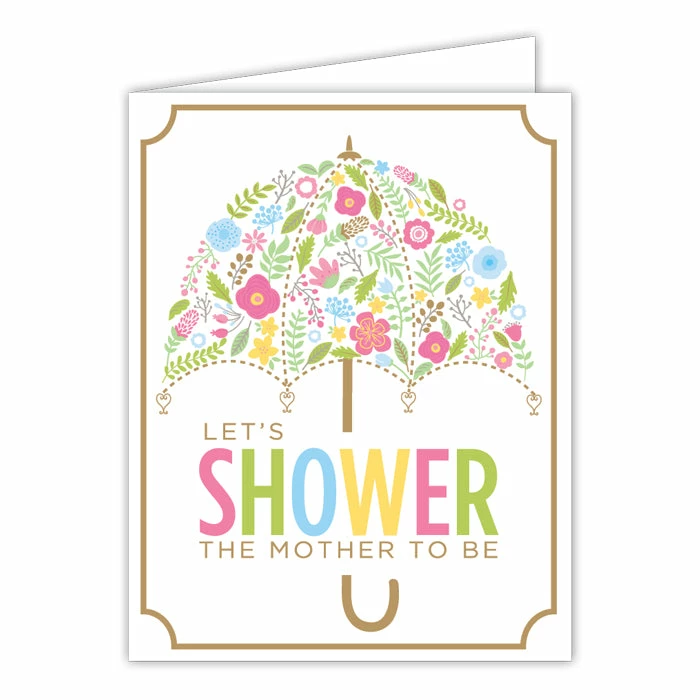 Roseannebeck Stationery Greeting Card - Let's Shower The Mother To Be Floral Umbrella