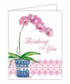 Roseannebeck Greeting Card - Thinking Of You Floral Blue Pot
