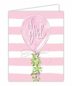 Roseannebeck Greeting Card - Oh Girl Pink Balloon Stationery