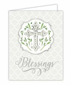 Roseannebeck Greeting Card - Blessings Gray Cross