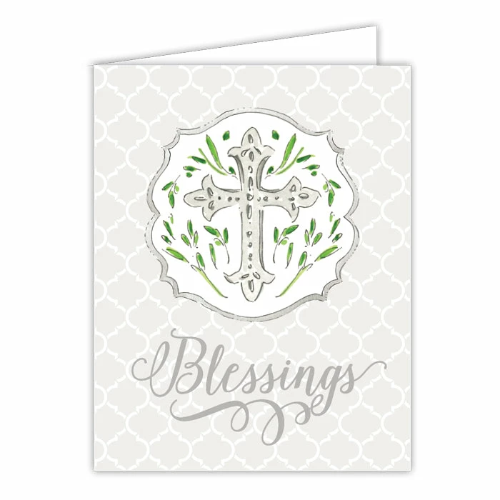 Roseannebeck Greeting Card - Blessings Gray Cross