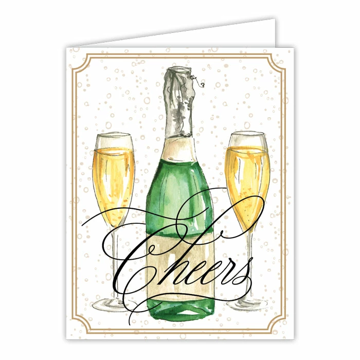 Roseannebeck Greeting Card - Cheers Champagne Bottle With Glasses Stationery