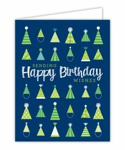 Roseannebeck Greeting Card - Sending Happy Birthday Wishes Green Party Hats Stationery