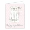 Roseannebeck Stationery Greeting Card - Blessings To Your Little One Handpainted Christening Gown Pink