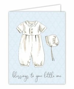 Roseannebeck Greeting Card - Blessings To Your Little One Handpainted Christening Outfit Blue