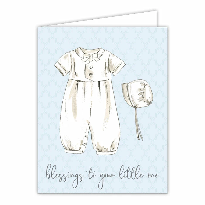 Roseannebeck Greeting Card - Blessings To Your Little One Handpainted Christening Outfit Blue
