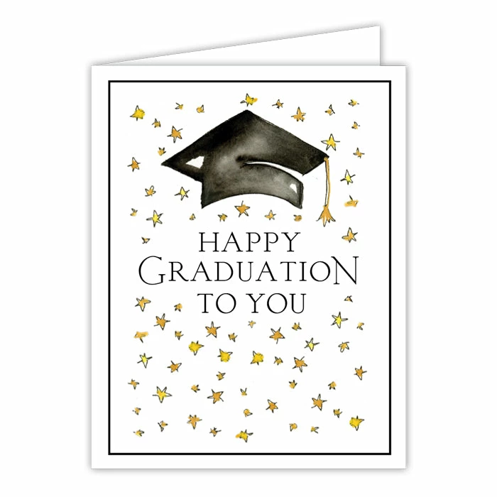 Roseannebeck Stationery Greeting Card - Happy Graduation To You Handpainted Cap And Stars