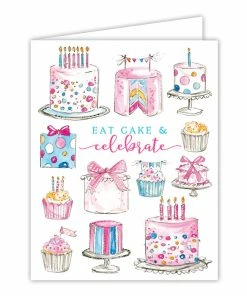 Roseannebeck Greeting Card - Eat Cake & Celebrate Handpainted Cake Assortment
