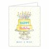 Roseannebeck Stationery Greeting Card - Happy Birthday Make A Wish Handpainted Yellow Cake With Candles
