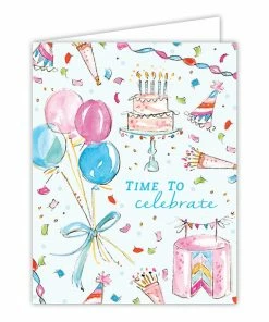 Roseannebeck Stationery Greeting Card - Time To Celebrate Handpainted Birthday Images