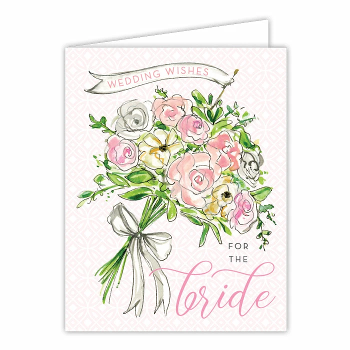 Roseannebeck Greeting Card - Wedding Wishes For The Bride Handpainted Floral Bouquet Stationery