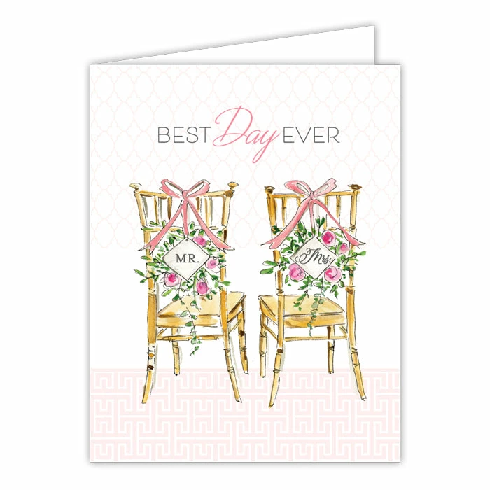 Roseannebeck Greeting Card - Best Day Ever Handpainted Mr And Mrs Chairs
