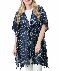 Top It Off Sabine Cover-Up - Navy With White Anchors