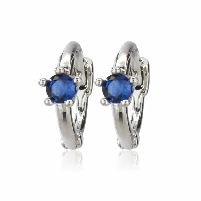 CAI Jewelry Silver Blue Single Stone Huggies