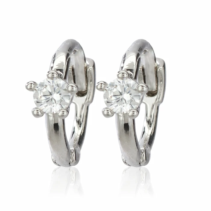 CAI Silver White Single Stone Huggies Jewelry