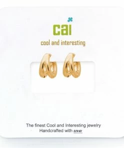 CAI Gold Plain Smooth Split Huggie Earrings