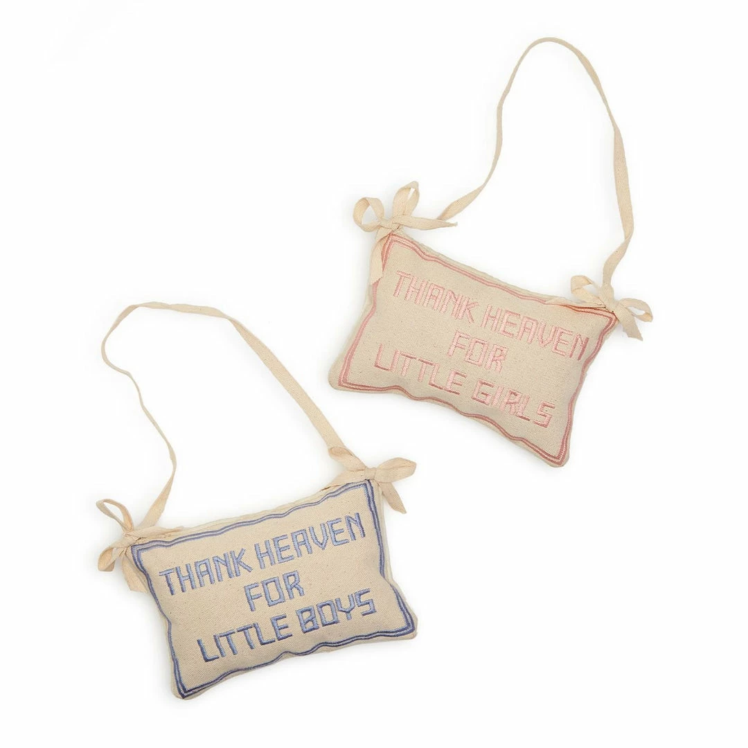 Two's Company Thank Heaven Embroidered Pillow Door Hanger Dècor