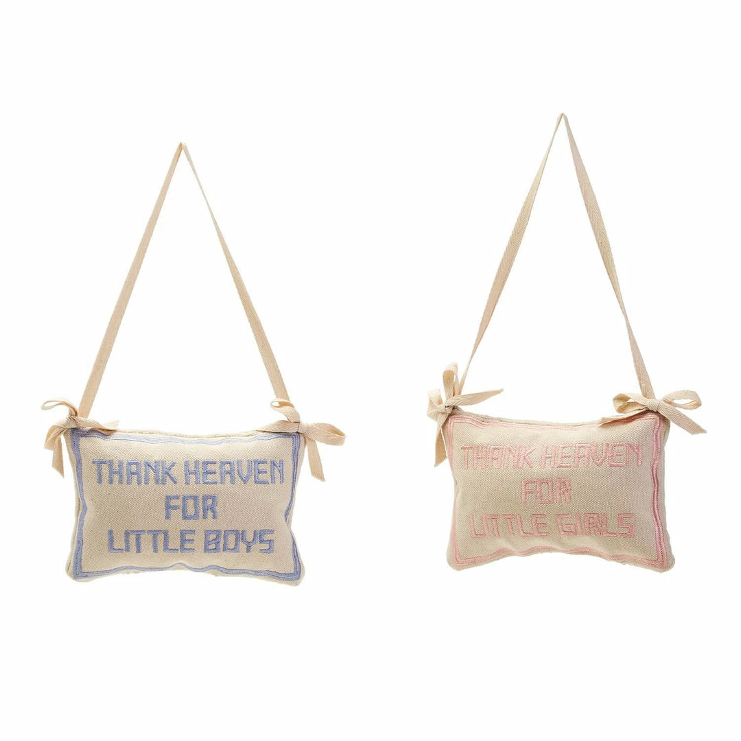 Two's Company Thank Heaven Embroidered Pillow Door Hanger Dècor