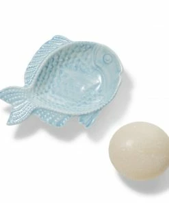 Two's Company Fish Soap Dish With Ocean Mist Scented French Milled Soap