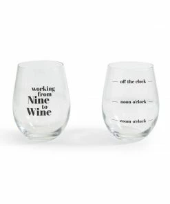 Two's Company Gifts Stemless Wine Glass - Off The Clock