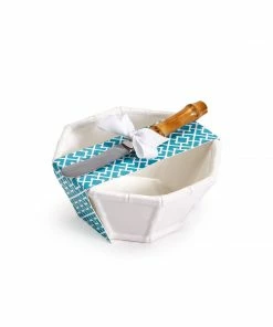 Two's Company Hampton Faux Bamboo Fretwork Tidbit Dish With Natural Bamboo Handle Spreader Tabletop