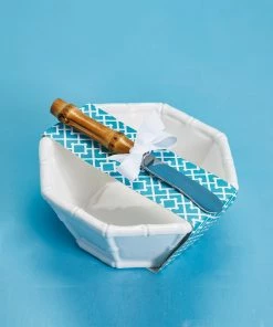 Two's Company Hampton Faux Bamboo Fretwork Tidbit Dish With Natural Bamboo Handle Spreader Tabletop