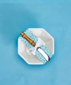 Two's Company Hampton Faux Bamboo Fretwork Tidbit Dish With Natural Bamboo Handle Spreader Tabletop