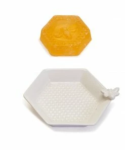 Two's Company Bee Clean Honey Soap With Honeycomb And Bee Soap Dish