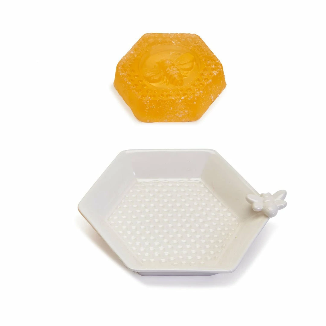 Two's Company Bee Clean Honey Soap With Honeycomb And Bee Soap Dish
