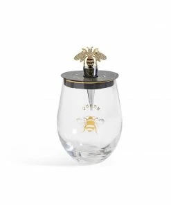 Two's Company Drinkware Queen Bee Stemless Wine Glass With Jeweled Bee Wine Stopper