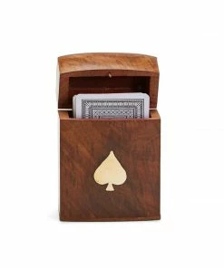 Two Wood Crafted Playing Card Set In Wooden Box