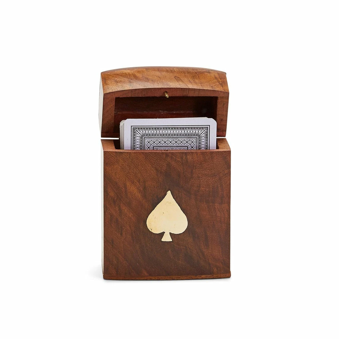 Two Wood Crafted Playing Card Set In Wooden Box