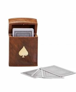Two Wood Crafted Playing Card Set In Wooden Box